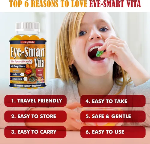 Vista 5 de BrightKids Eye Smart-Vita - Gomitas de luteína y zeaxantina para niños, deliciosas vitaminas oculares con luteína, productos para el cuidado