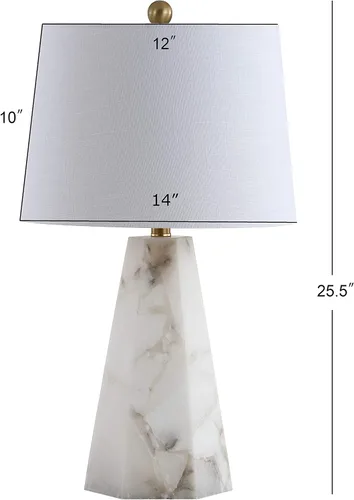 Vista 4 de JONATHAN Y Lámpara de mesa moderna de alabastro natural/latón dorado de 25.5 pulgadas para dormitorio, pantalla de lino blanco, lámpara de mesita