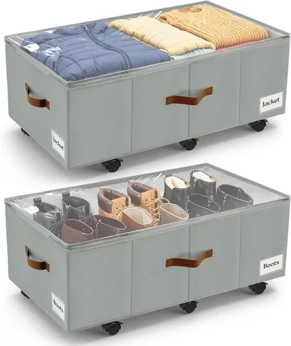 Vista 9 de Almacenamiento debajo de la cama con ruedas, almacenamiento debajo de la cama con paredes laterales/parte inferior resistentes, cubierta
