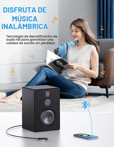 Vista 4 de COMSOON Adaptador AUX Bluetooth para automóvil, receptor Bluetooth con reducción de ruido para música/llamadas manos libres, receptor de audio Negro
