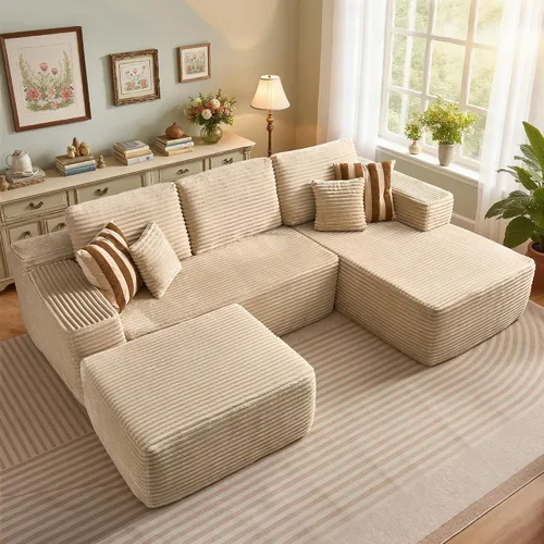 Vista 55 de Sofá modular Cloud de 96 pulgadas con tumbona, asiento profundo en forma de L, moderno sofá cama sin hueso, no requiere montaje, sofás sin hueso