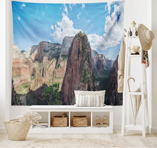 Vista 2 de Lunarable Zion - Tapiz del parque nacional, senderismo, aventura, fotografía de naturaleza de ángeles con cielo, decoración de tela para colgar