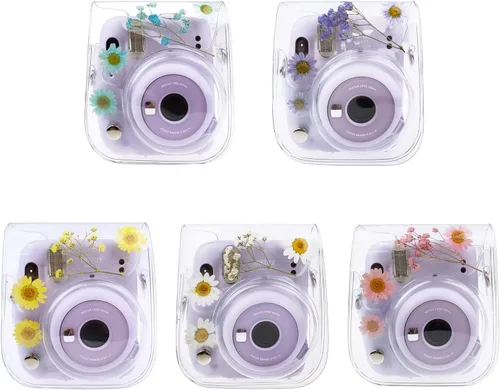 Vista 7 de Mini11 - Funda transparente para Instax Mini 11/9/8/8+/40 Cámara instantánea con flores secas de PVC con correa ajustable