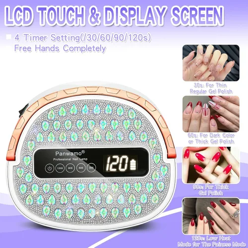 Vista 4 de Lámpara de uñas LED UV, secador de uñas inalámbrico recargable para esmalte de gel, luz UV de uñas con 45 cuentas y mango, lámpara profesional