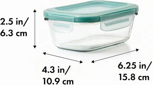 Vista 2 de OXO Recipiente de vidrio para almacenamiento de alimentos, rectangular, 1.6 tazas, sello inteligente, a prueba de fugas, paquete de 2