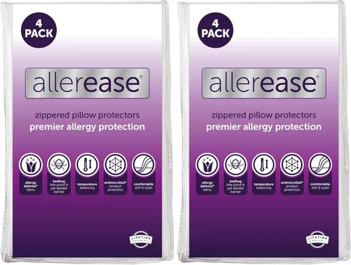 Vista 8 de Juego de 4 protectores de almohada AllerEase estándar/Queen – Equilibrio de temperatura, recomendado por alergólogos, protectores transpirables