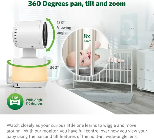 Vista 3 de LeapFrog Monitor de bebé LF925HD con cámara y audio, monitor de bebé de acceso remoto WiFi de 1080p, cámara panorámica e inclinación de 360°, zoom