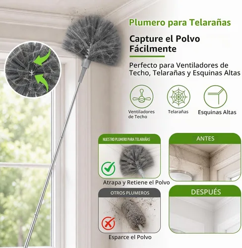 Vista 3 de Plumero de 10 piezas con poste de extensión, plumero para techo alto