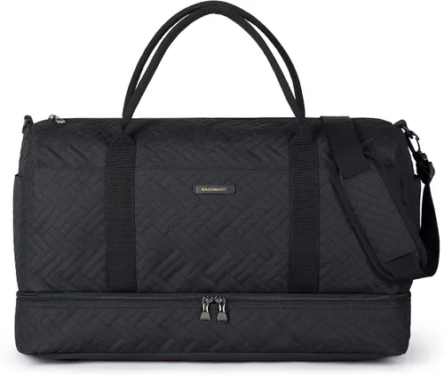 Vista 7 de BAGSMART - Bolsa de viaje grande de 40 litros, bolsa de mano para hombres y mujeres, con compartimento para zapatos, color negro, Negro- 45L