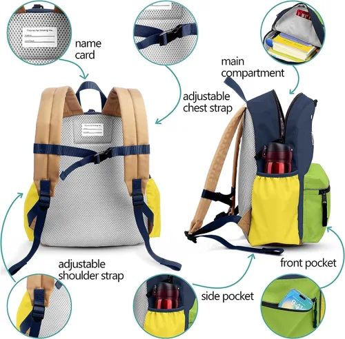 Vista 5 de Mochilas para niños y niñas, mochila para jardín de infantes, escuela primaria, mochila para niños pequeños para la escuela y viajes, Aguacate - L
