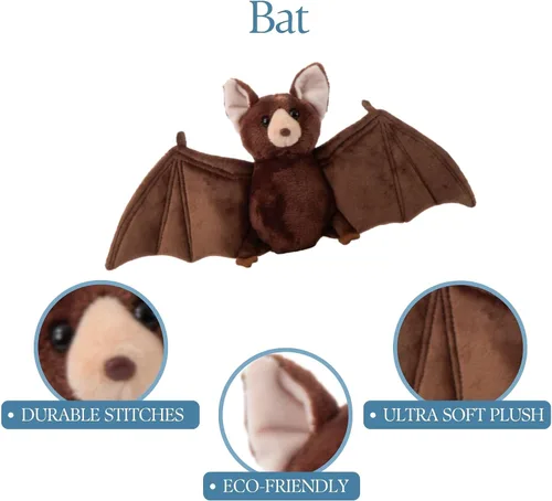 Vista 6 de The Petting Zoo Peluche de murciélago, regalos para niños, animales salvajes del zoológico Onez, juguete de peluche de murciélago de 9 pulgadas