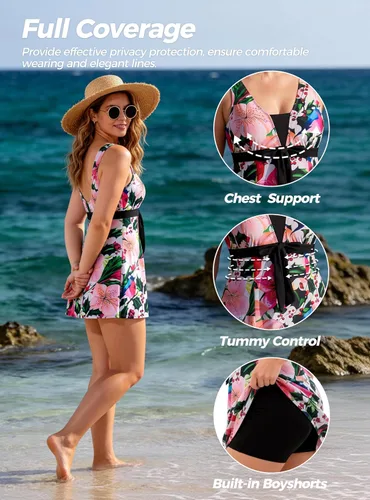 Vista 4 de Wantdo - Traje de baño para mujer con diseño floral Flor de pájaro.