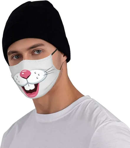 Vista 6 de Máscara facial de conejo de Pascua, lavable, reutilizable, para mujeres, hombres y adultos, con 2 filtros, Color-4, talla única
