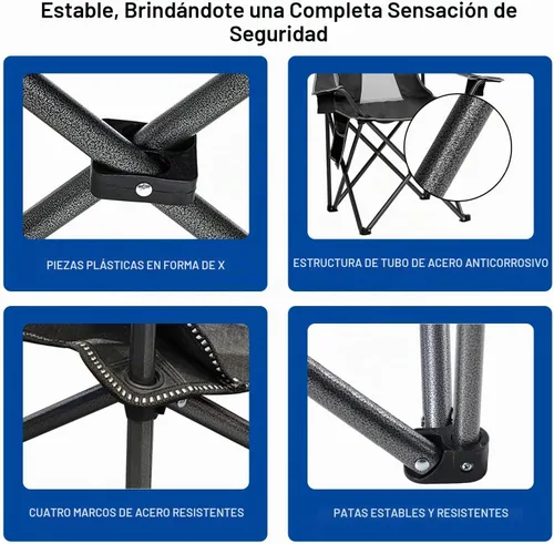 Vista 4 de Sillas de camping plegables y colapsables de alta resistencia, silla plegable de césped con bolsa para lonchera, bolsillo de almacenamiento, bolsa