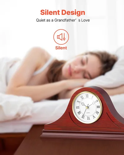 Vista 5 de VEVOR Reloj de abuelo de madera para repisa, reloj de mesa vintage de 6.4 pulgadas con movimiento de cuarzo incorporado, reloj de repisa silencioso