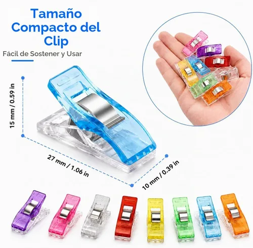 Vista 2 de 100 clips de costura, clips de tela coloridos para acolchar, atar