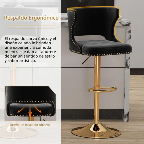 Vista 6 de Westice Juego de 2 taburetes de bar, taburetes de altura de mostrador para isla de cocina con base dorada ajustable, modernas sillas de bar