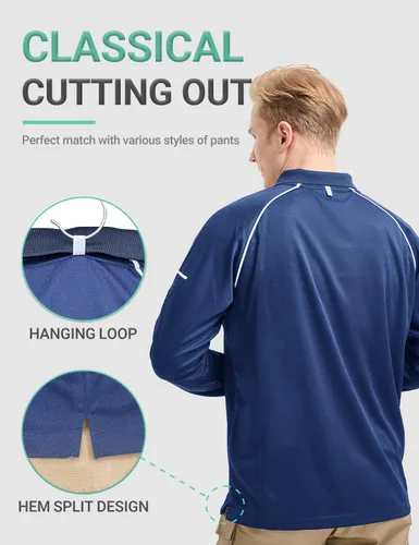 Vista 5 de BVVU Polo para hombre, manga larga, corta, táctica, para golf, absorbe la humedad, con cuello