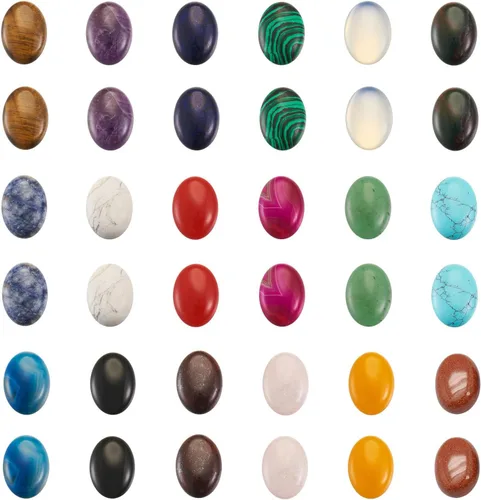 Vista 28 de Crafans Flat Back Gemstone Oval Cabochons Natural Stone Cabochons Healing Power Stone Chakra Crystal for Crafts DIY Jewelry Making Supplies