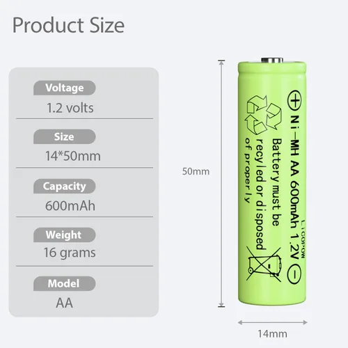 Vista 2 de Batería solar Ni-MH AA 1.2V AA baterías solares para luces solares al aire libre (12PCS)