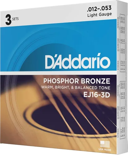 Vista 25 de Cuerdas para guitarra acústica de bronce fosforado D'Addario, blanco negro rojo azul