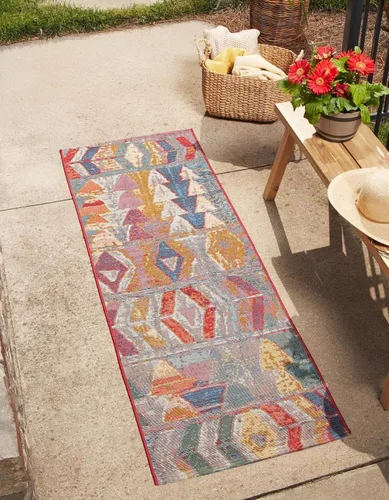 Vista 9 de Unique Loom Outdoor Modern Collection - Alfombra de área - Tamarindo (4 pies 1 pulgada octágono multi/borgoña)