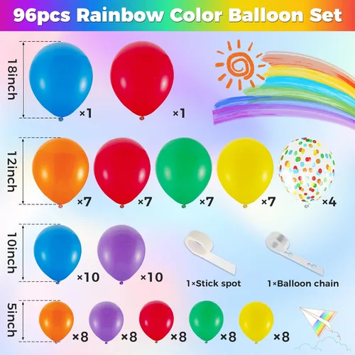 Vista 2 de Kit de arco de guirnalda de globos de colores para bricolaje, kit de arco de globos arcoíris con diferentes tamaños de 5, 10, 12, 18 pulgadas