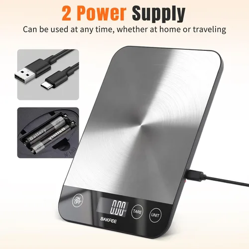 Vista 3 de Báscula digital de cocina de 33 libras, báscula de alimentos recargable con acero inoxidable, gramos y onzas, carga USB, 0.04 oz de alta precisión