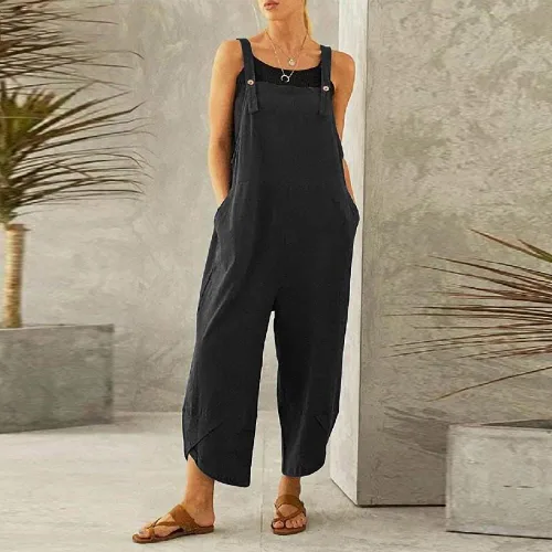 Vista 5 de Mywinway Overol de verano para mujer, overol de pierna ancha, informal, holgado