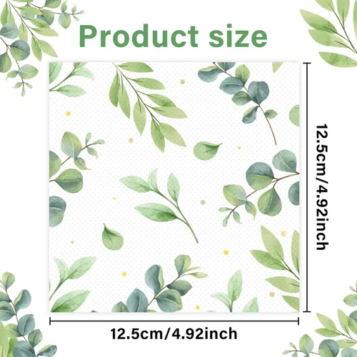 Vista 2 de 50 servilletas de papel de eucalipto, color verde salvia, decoración de fiesta de cumpleaños, servilletas de postre desechables con temática
