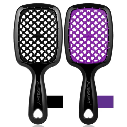 Vista 28 de Cepillo desenredante ventilado para el cabello, paquete de 2 cepillos desenredantes con cerdas suaves para que no se enreden sin esfuerzo, ideal