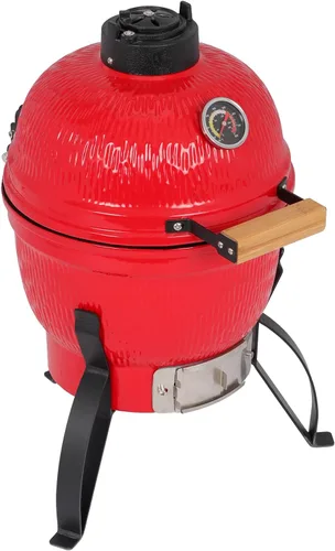 Vista 2 de Vasitelan Parrilla de Cerámica, Parrilla Portátil de Cerámica de Carbón de 13 pulgadas, Parrilla de Carbón Kamado BBQ (Naranja)
