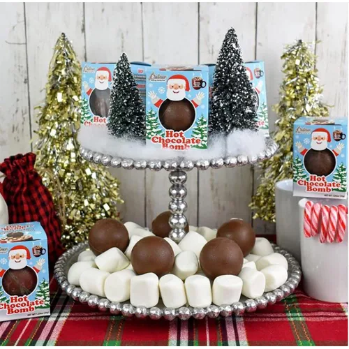 Vista 3 de Fruidles Bombas de Chocolate Caliente de Navidad, Huecas Chocolatosas Rellenas con Mini Malvaviscos de Cumpleaños, Bombas de Cacao