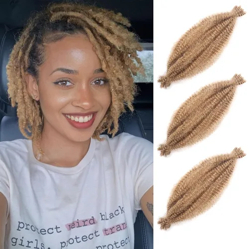 Vista 48 de Cabello afro trenzado elástico de 16 pulgadas, paquete de 3 marley twist para rastas falsas, trenzas rizadas de mariposa, cabello trenzado marley