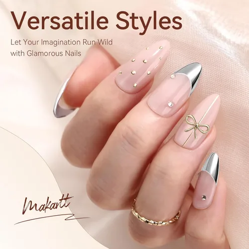 Vista 4 de Makartt Juego de Esmalte de Uñas en Gel Cromado: Esmalte de Uñas en Gel Metálico, Pintura Metálica 3D en Plata y Oro para Arte en Uñas, Secado