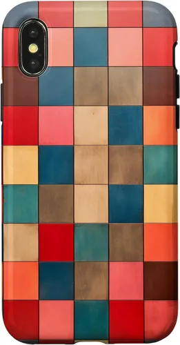 Vista 4 de Funda protectora con diseño a cuadros multicolor radiante para iPhone 14