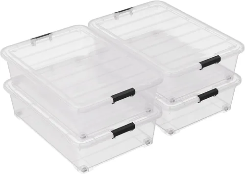 Vista 10 de Contenedor de almacenamiento de zapatos de 20 cuartos de galón con ruedas para debajo de la cama, organización del hogar u oficina, juego de 4