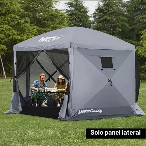 Vista 7 de MASTERCANOPY Panel lateral de pantalla de viento con ventana para tienda de campaña de refugio de 10 x 10 pulgadas, resistente a la intemperie, Gris