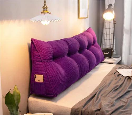 Vista 11 de Almohada triangular de cuña tamaño individual XL con un bolsillo lateral, cojín grande para cabecero, respaldo, almohadas de cuña con funda Gris