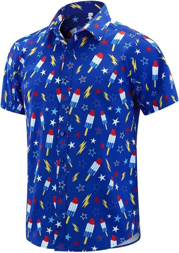 Vista 30 de EUOW - Camisas hawaianas para hombre de manga corta con botones, estampadas para la playa y el verano