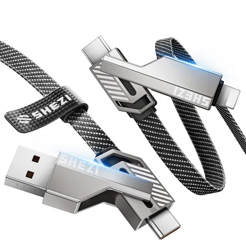 Vista 14 de Cable USB C ultra corto 4 en 1 de 0.6 pies compatible con cable Lightning [carga rápida y transferencia de datos] cable de carga plano trenzado