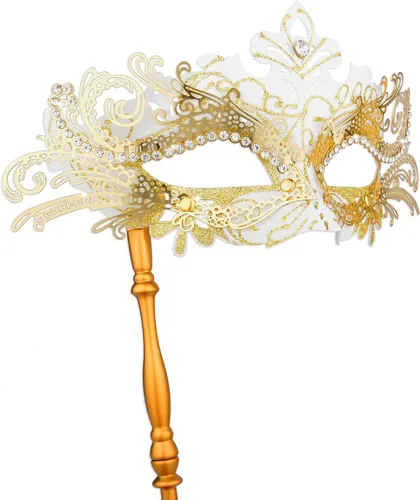 Vista 20 de Hoshin Máscara de mascarada con palo, decoraciones de Mardi Gras, máscaras venecianas para mujer