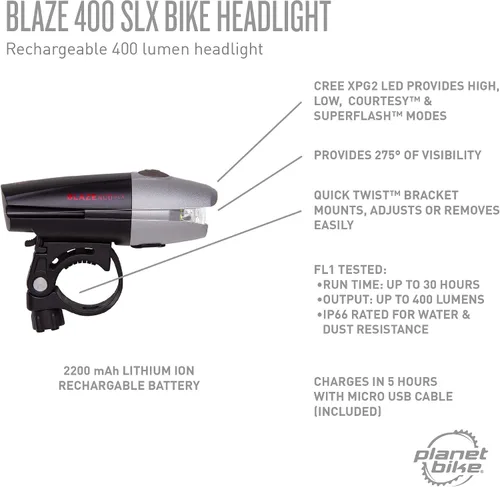Vista 6 de Planet Bike Faro delantero para bicicleta Blaze® 400 SLX