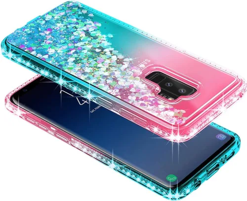 Vista 3 de Funda para Samsung Galaxy S9 con protector de pantalla (cobertura máxima, película de TPU flexible), soporte de anillo/correa de muñeca, líquido que