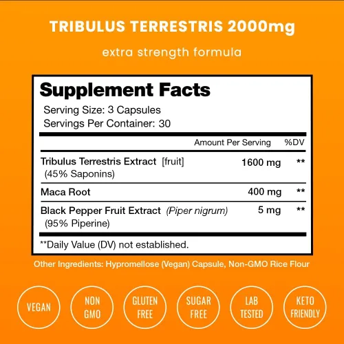 Vista 2 de NutraChamps Tribulus Terrestris para hombres, suplemento potenciador de 2000 mg para energía, vitalidad, resistencia y rendimiento, saponinas extra