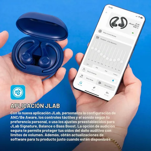 Vista 6 de JLab JBuds Sport ANC 4 True Auriculares inalámbricos, ANC híbrido, Bluetooth multipunto, 2 micrófonos ENC llamadas claras, IP66 a prueba de sudor