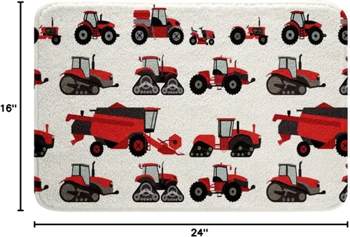 Vista 2 de Alfombra roja de tractor para baño, equipo pesado, antideslizante, absorbente de agua, para niños, cosechadora, tina, ducha, forro polar, alfombra