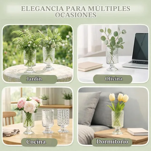 Vista 4 de WRINGKIT Juego de 3 jarrones de cristal en relieve, jarrones de pedestal