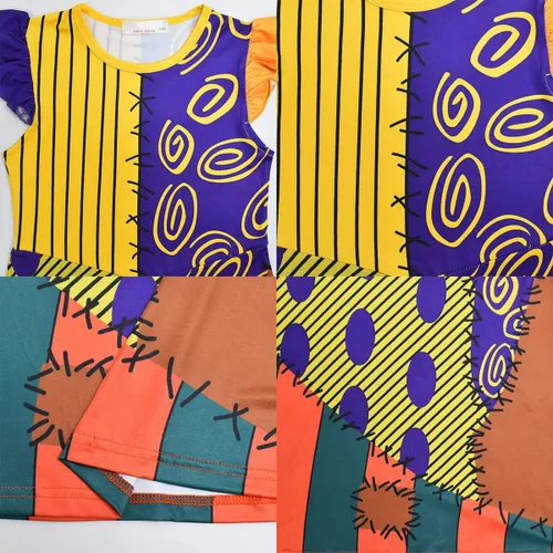Vista 3 de ODIZLI Disfraz de Halloween para niños y niñas vestido alto y bajo manga voladora con peluca para juego de roles