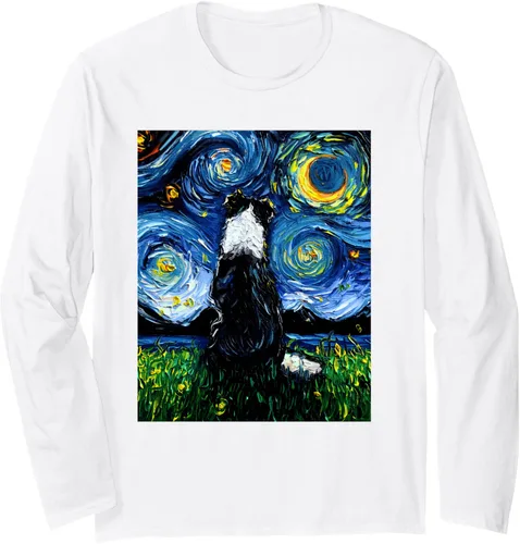 Vista 7 de Border Collie Back - Camiseta de manga larga con diseño de noche estrellada para perros de Aja, Negro, S
